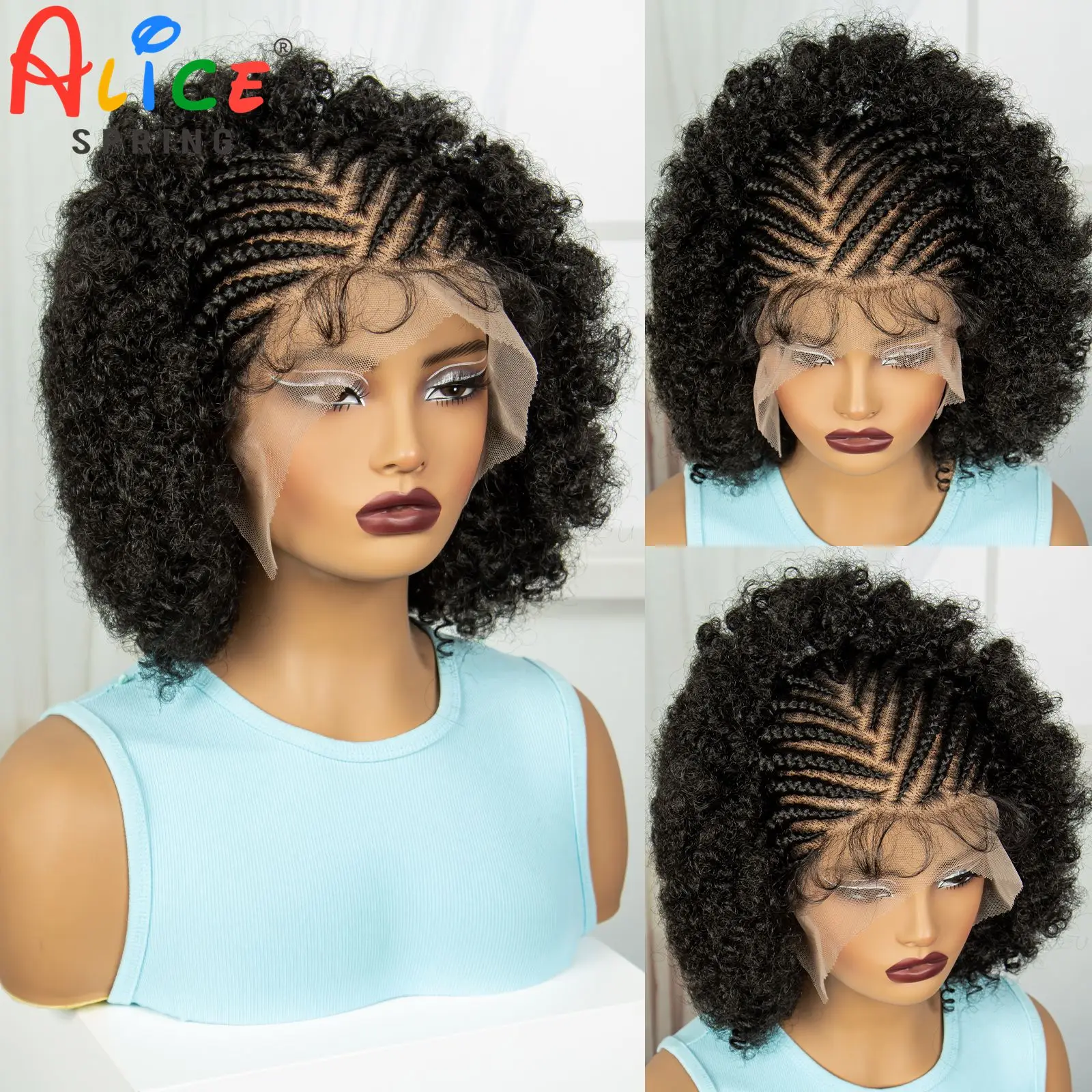 Synthetic Afro Kinky Curly Braided Wigs Full Lace Cornrow Braided Lace Wig With Baby Hair Lace Front Braids Wig for Black Women
Synthetic Afro Kinky Curly Braided Wigs Full Lace Cornrow Braided Lace Wig With Baby Hair Lace Front Braids Wig for Black Women
