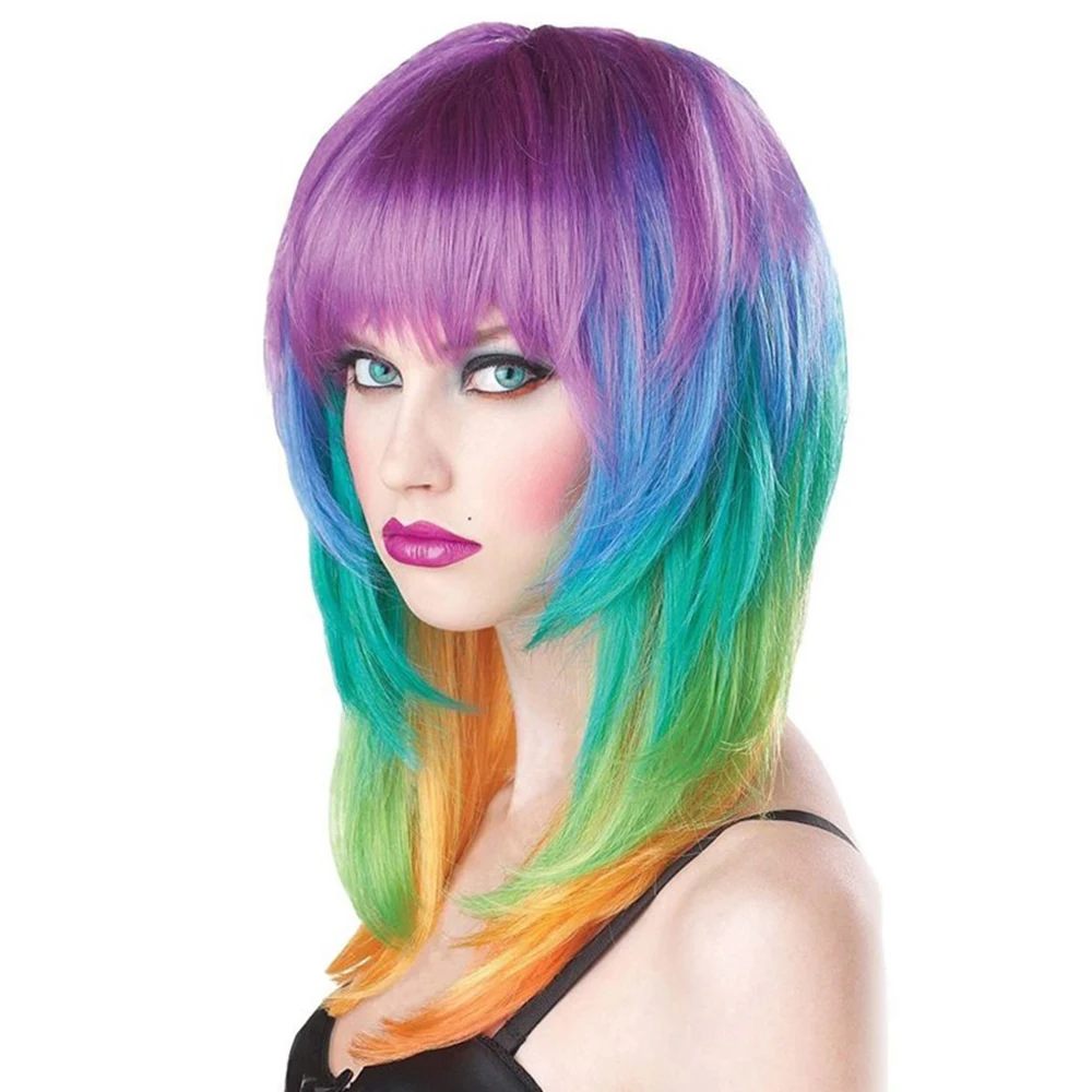 16 Inch Synthetic Long Rainbow Wigs With Bangs For Women Straight colorful Wig Halloween Birthday Costume Party Daily Cosplay
16 Inch Synthetic Long Rainbow Wigs With Bangs For Women Straight colorful Wig Halloween Birthday Costume Party Daily Cosplay