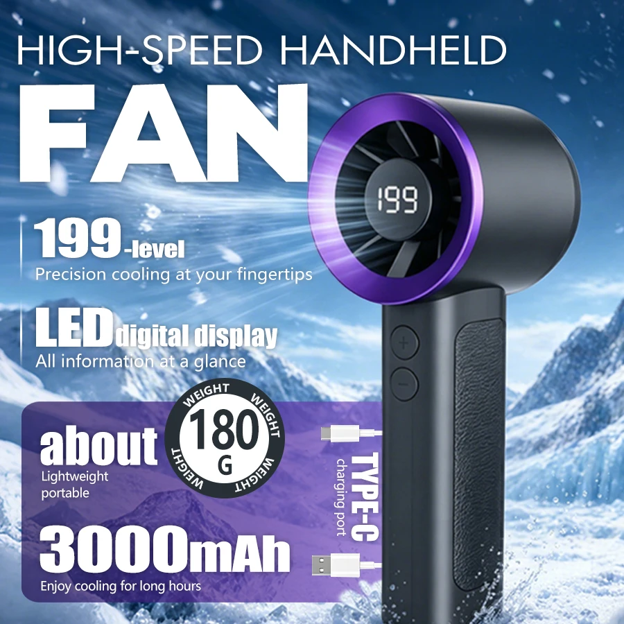 199 Speeds Portable High Speed Fan, 3000mAh Rechargeable, LED Display, Lightweight, Quiet Powerful USB Fan for Travel Office
199 Speeds Portable High Speed Fan, 3000mAh Rechargeable, LED Display, Lightweight, Quiet Powerful USB Fan for Travel Office