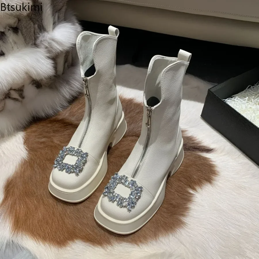 2024 Women's Fashion Boots Korean Style Rhinestone Black Slim Boots with Front Zipper Thick Heel Style Skirt Short Boots Female
2024 Women's Fashion Boots Korean Style Rhinestone Black Slim Boots with Front Zipper Thick Heel Style Skirt Short Boots Female