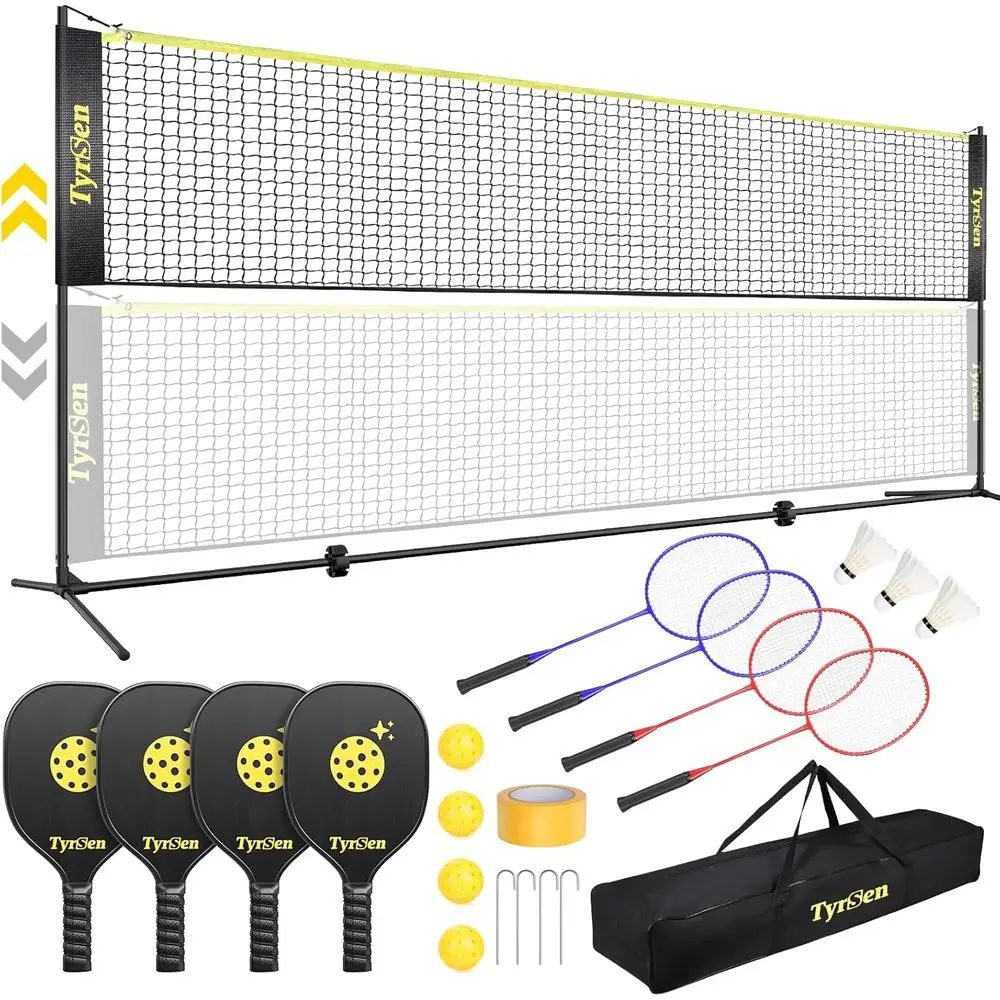 Adjustable Height All-in-One Pickleball & Badminton Net Set with 4 Paddles & 4 Rackets for Outdoor Play
Adjustable Height All-in-One Pickleball & Badminton Net Set with 4 Paddles & 4 Rackets for Outdoor Play
