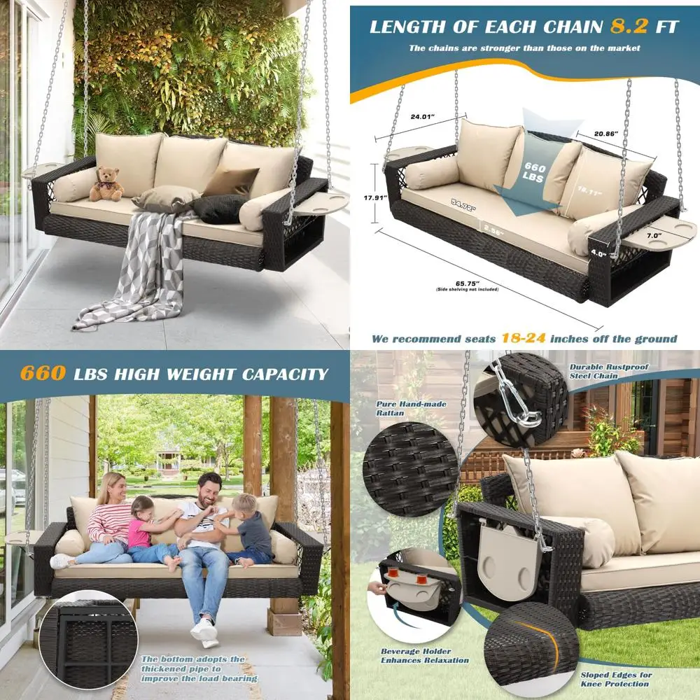 3 Person Outdoor Wicker Swing with Hanging Chains for Patio, Deck, or Garden 
3 Person Outdoor Wicker Swing with Hanging Chains for Patio, Deck, or Garden