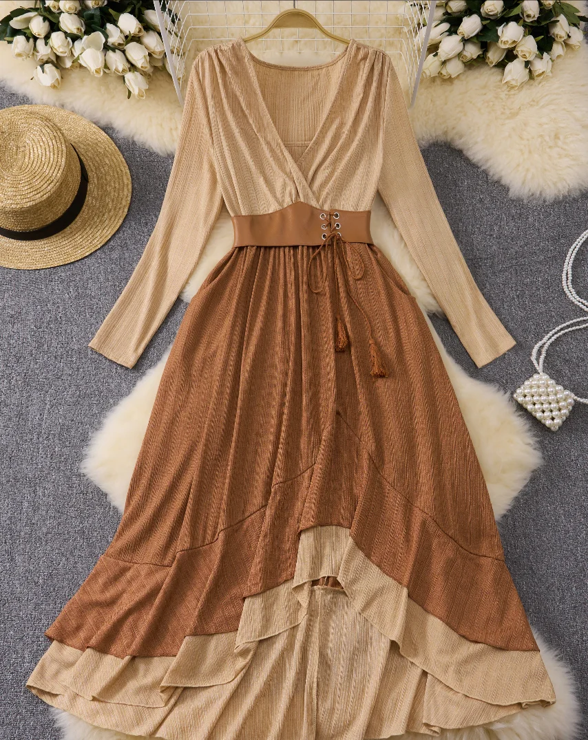 plus Size Patchwork Women's Dress European American Fashion Tie Hemp Rope Tassel with Pockets Ruffled Hem Ribbed
plus Size Patchwork Women's Dress European American Fashion Tie Hemp Rope Tassel with Pockets Ruffled Hem Ribbed