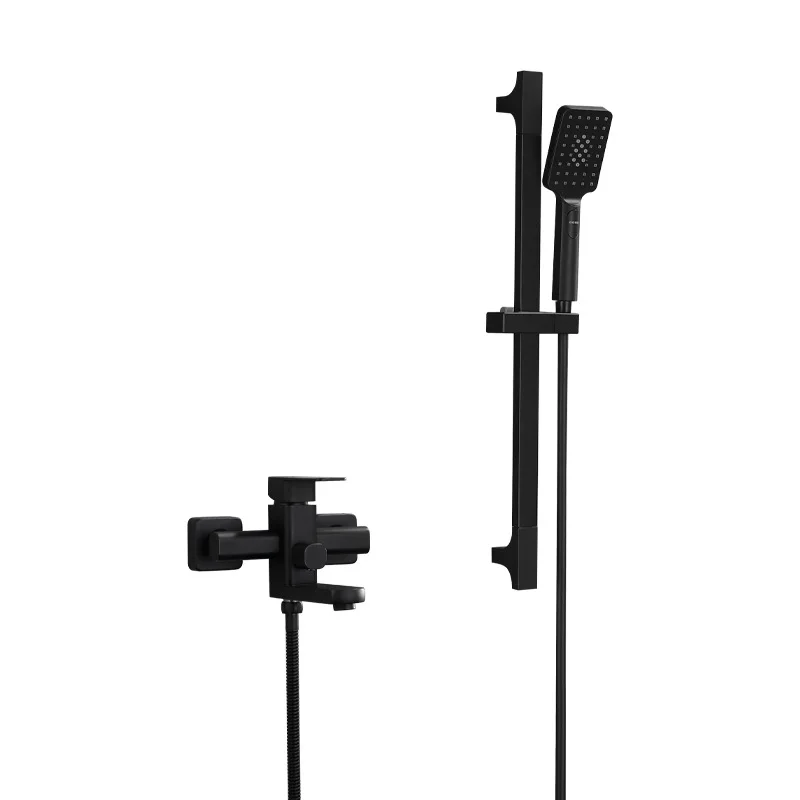 Black shower set, square swing nozzle, water mixing valve faucet.
Black shower set, square swing nozzle, water mixing valve faucet.