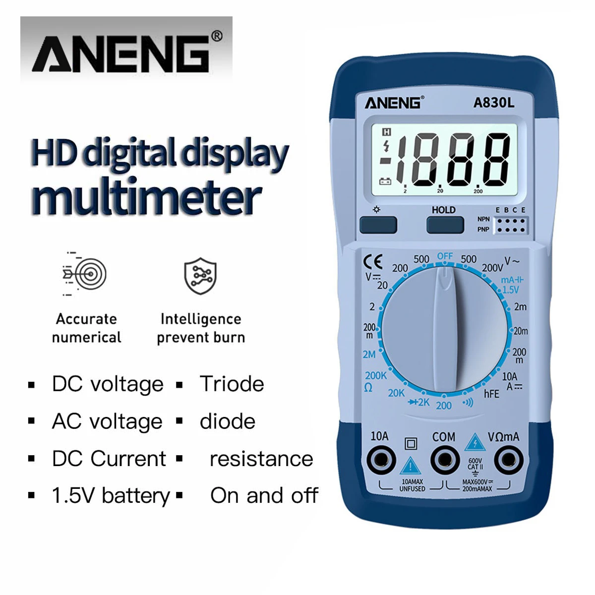 ANENG A830L Profesional Eletric Smart Digital Multimeter 1999 Counts Accurate Range AC/DC Voltage Current Tester Lcr Meter
ANENG A830L Profesional Eletric Smart Digital Multimeter 1999 Counts Accurate Range AC/DC Voltage Current Tester Lcr Meter
