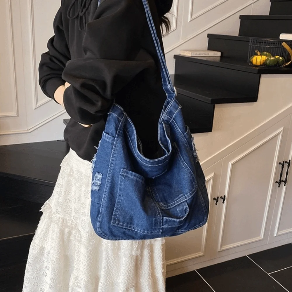 Casual Vintage Denim Shoulder Bag Large Capacity Versatile Hobo Sling Bag Cross Body Zipper Satchel Bags Handbag 
Casual Vintage Denim Shoulder Bag Large Capacity Versatile Hobo Sling Bag Cross Body Zipper Satchel Bags Handbag