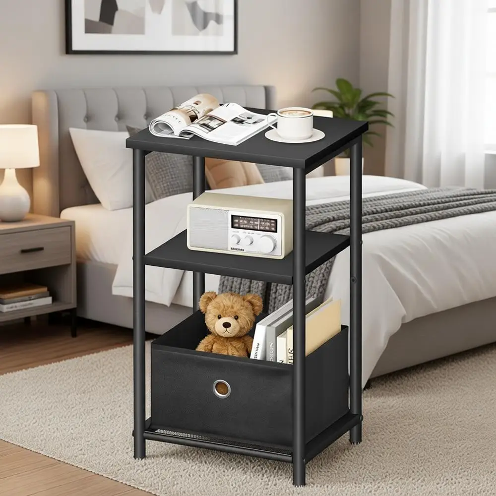 3 Tier Small Side Table with Storage Basket, Living Room End Tables, Small Space, Bedroom Nightstand, Sofa Couch, Classic Black
3 Tier Small Side Table with Storage Basket, Living Room End Tables, Small Space, Bedroom Nightstand, Sofa Couch, Classic Black
