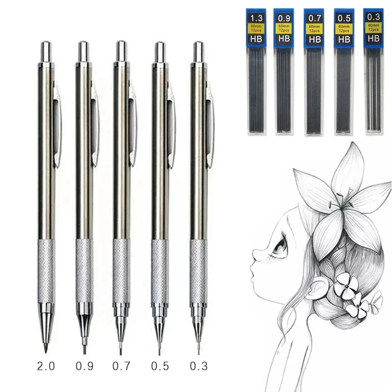 Metal Drawing Pencils 0.3 0.5 0.7 0.9 1.3 2.0mm HB Art Sketch Writing Mechanical Pencil Leads School Office Supplies Stationary
Metal Drawing Pencils 0.3 0.5 0.7 0.9 1.3 2.0mm HB Art Sketch Writing Mechanical Pencil Leads School Office Supplies Stationary