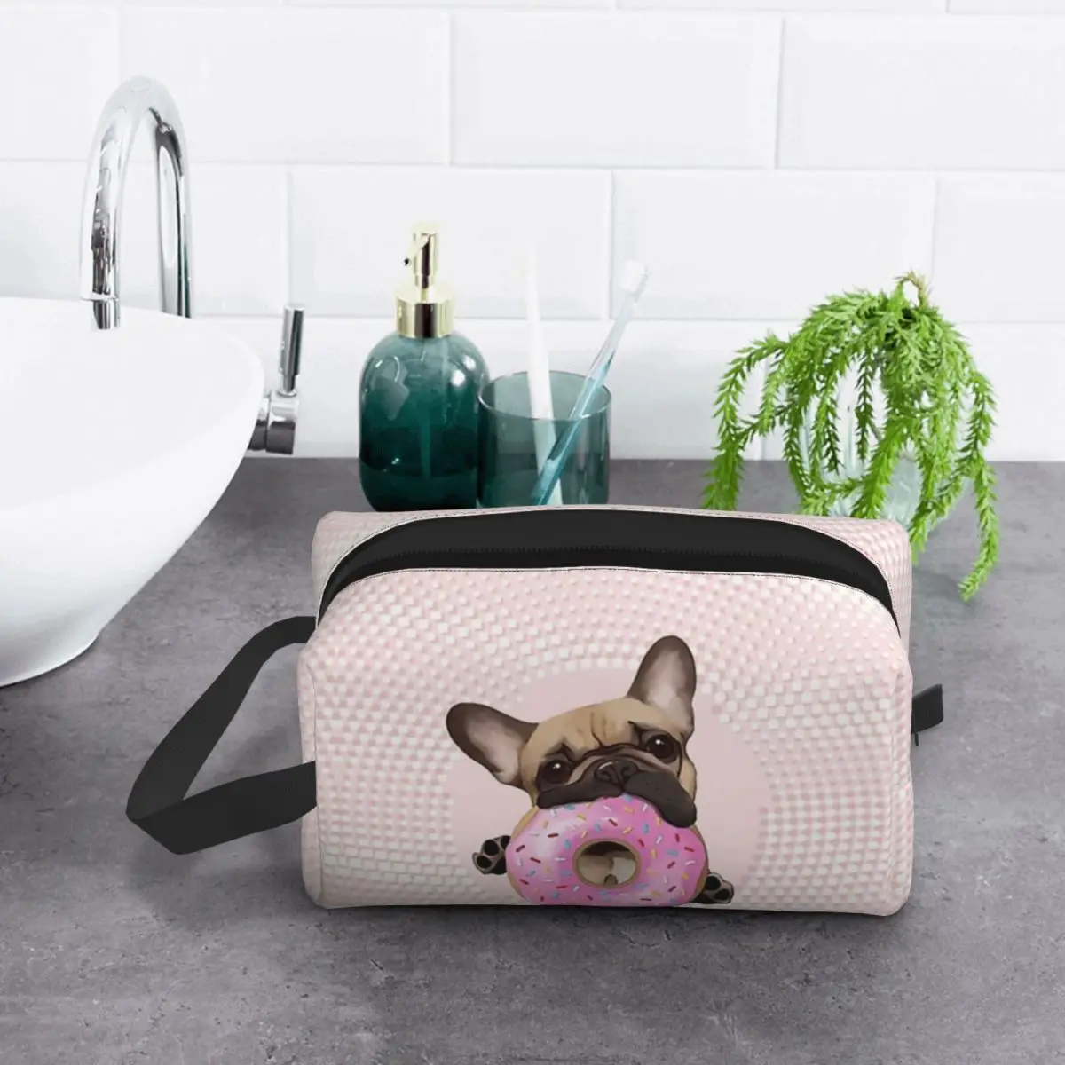 French Bulldog Lovers, Sweet Frenchie With Pink Donuts Makeup Bag Cosmetic Organizer Storage Dopp Kit Toiletry Cosmetic Bag
French Bulldog Lovers, Sweet Frenchie With Pink Donuts Makeup Bag Cosmetic Organizer Storage Dopp Kit Toiletry Cosmetic Bag