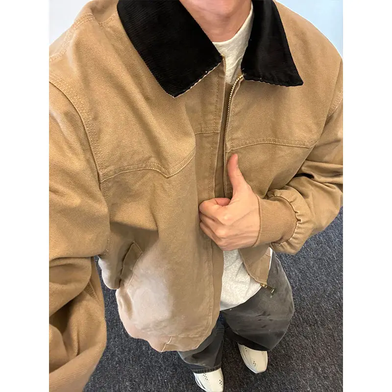 Мужская осенняя куртка из денима большого размера 300 Pou Khaki Canvas, новая модель в американском стиле, модный бренд, с воротником, рабочая одежда
Мужская осенняя куртка из денима большого размера 300 Pou Khaki Canvas, новая модель в американском стиле, модный бренд, с воротником, рабочая одежда