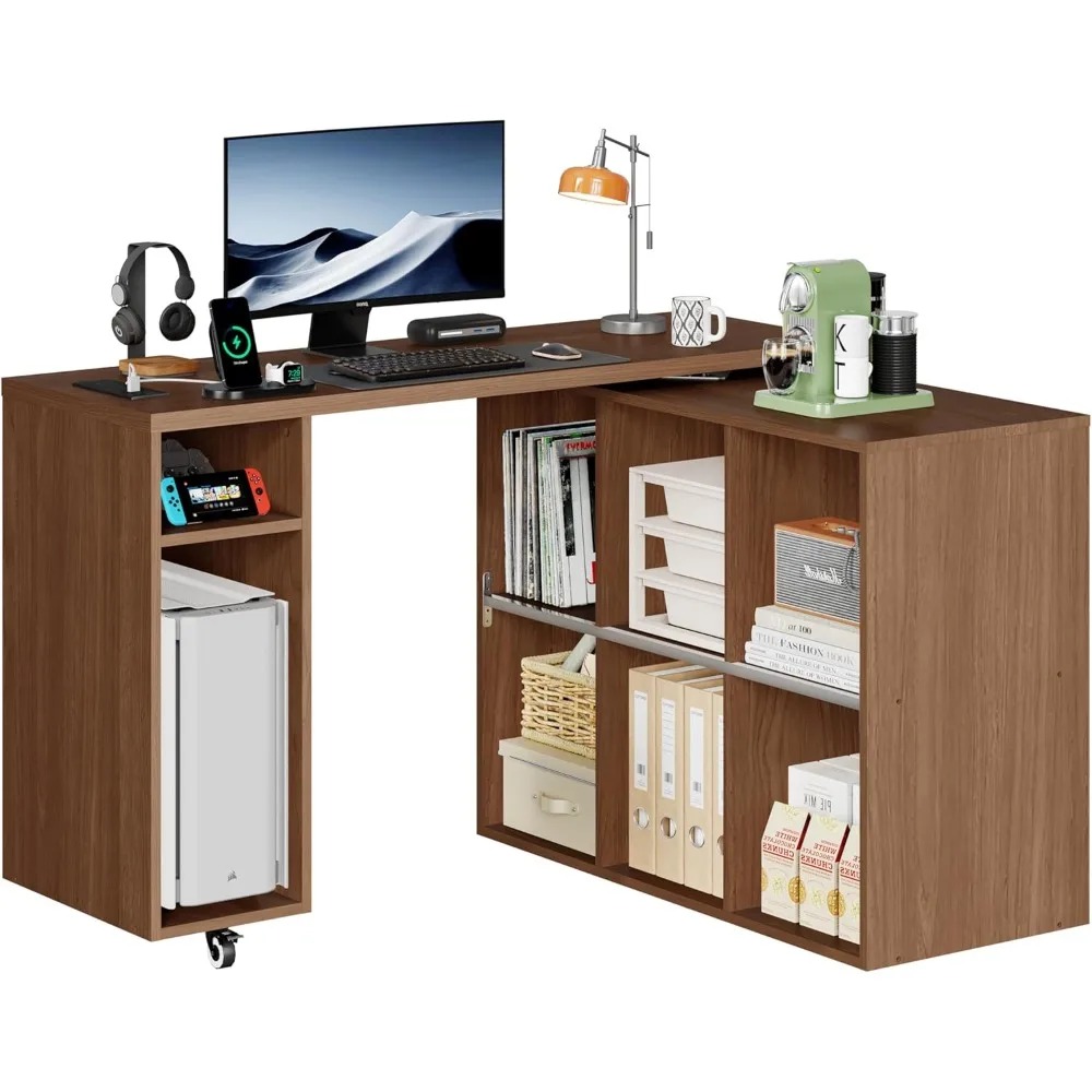 L-Shaped Computer Desk with 360° Swivel Desktop & 6 Open Shelves, Corner Desk - Rotating Home Office Desk Yili Walnut
L-Shaped Computer Desk with 360° Swivel Desktop & 6 Open Shelves, Corner Desk - Rotating Home Office Desk Yili Walnut