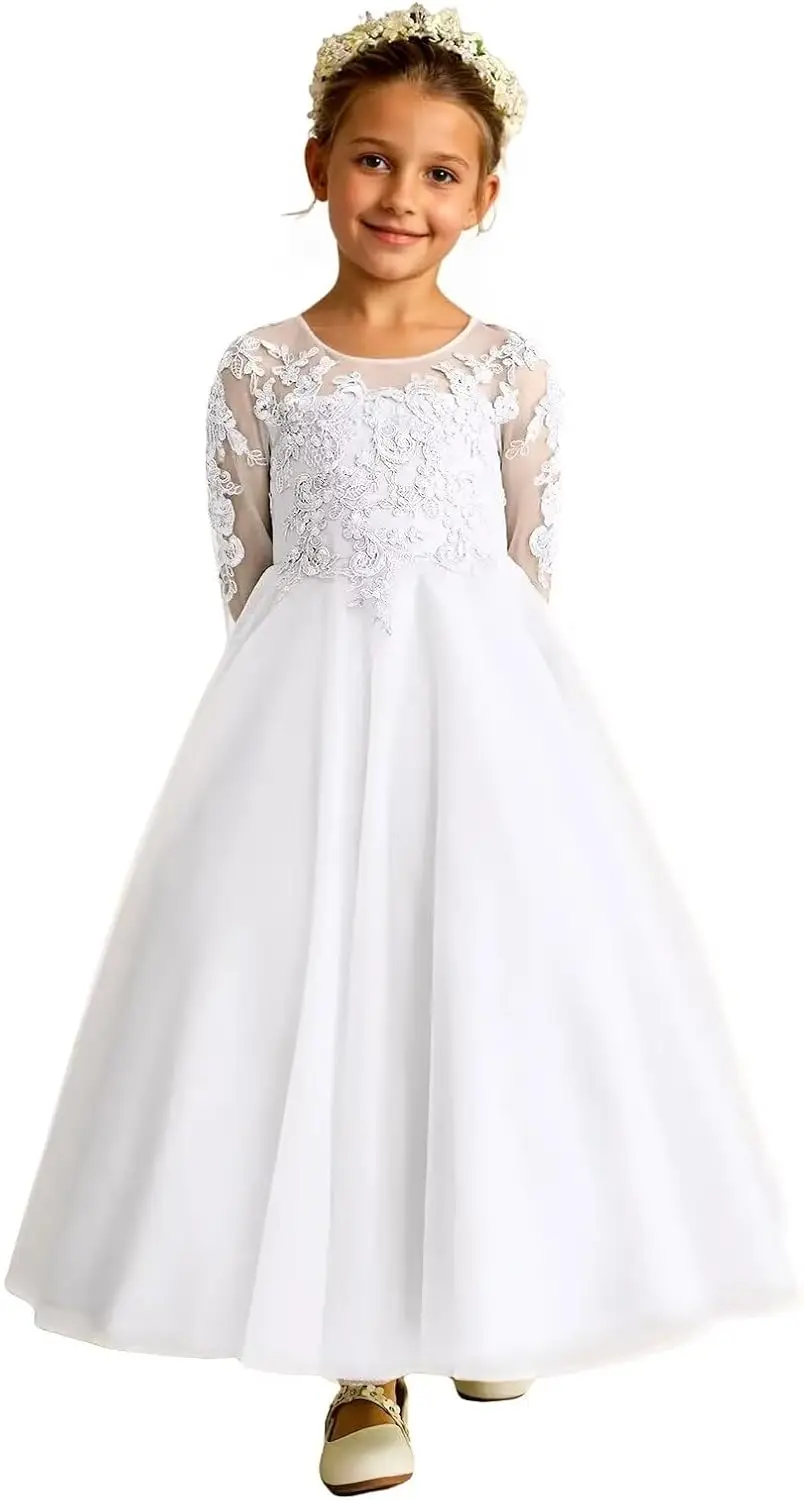 Tulle Lace Appliques Flower Girl Dresses for Wedding Long Sleeve Pageant Dress First Communion Dresses for Girls
Tulle Lace Appliques Flower Girl Dresses for Wedding Long Sleeve Pageant Dress First Communion Dresses for Girls
