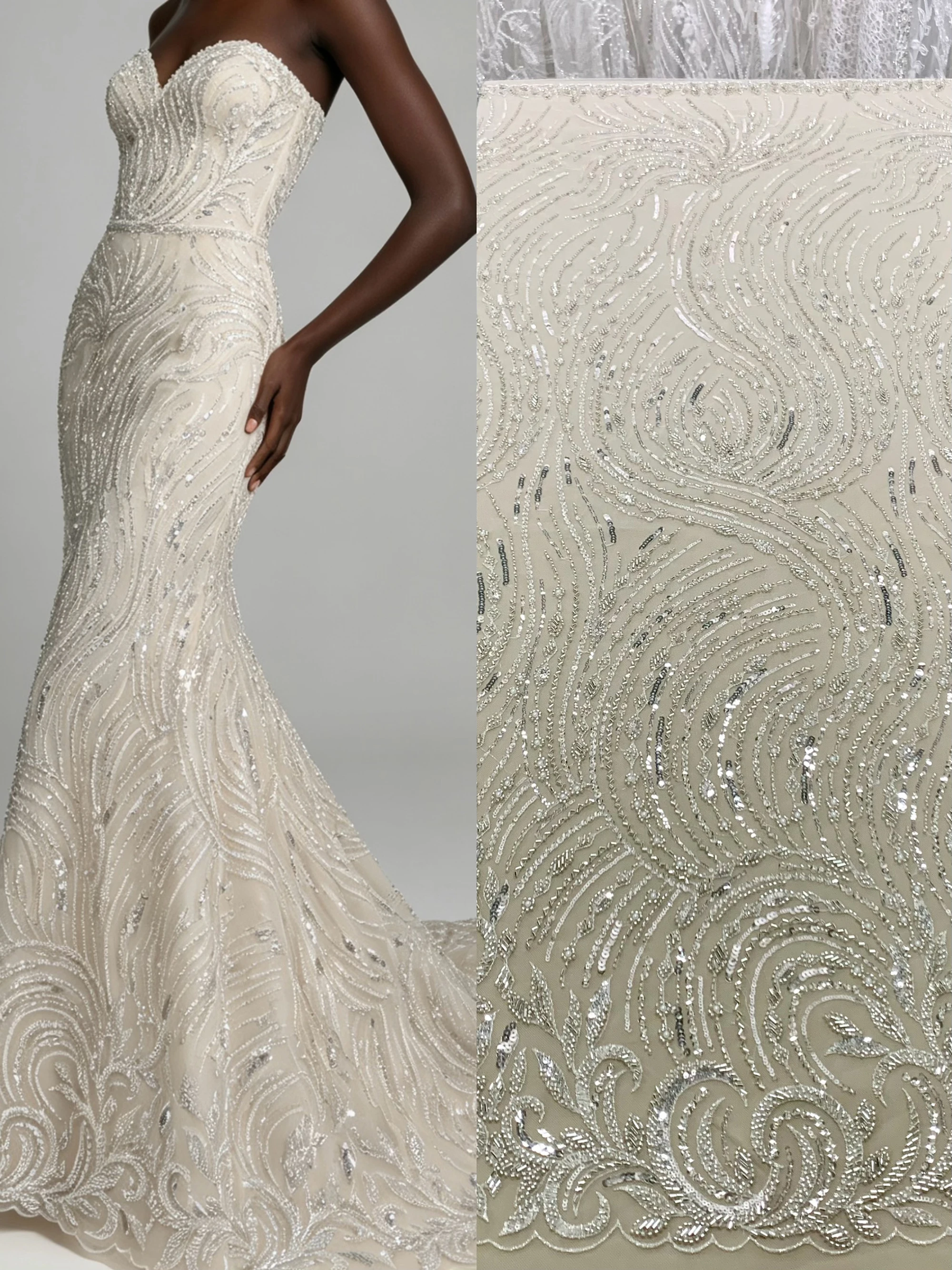 XILEI #27 Luxury Beaded Sequins Embroidered Wedding Dresses Evening Fashion Skirt Lace Fabric
XILEI #27 Luxury Beaded Sequins Embroidered Wedding Dresses Evening Fashion Skirt Lace Fabric
