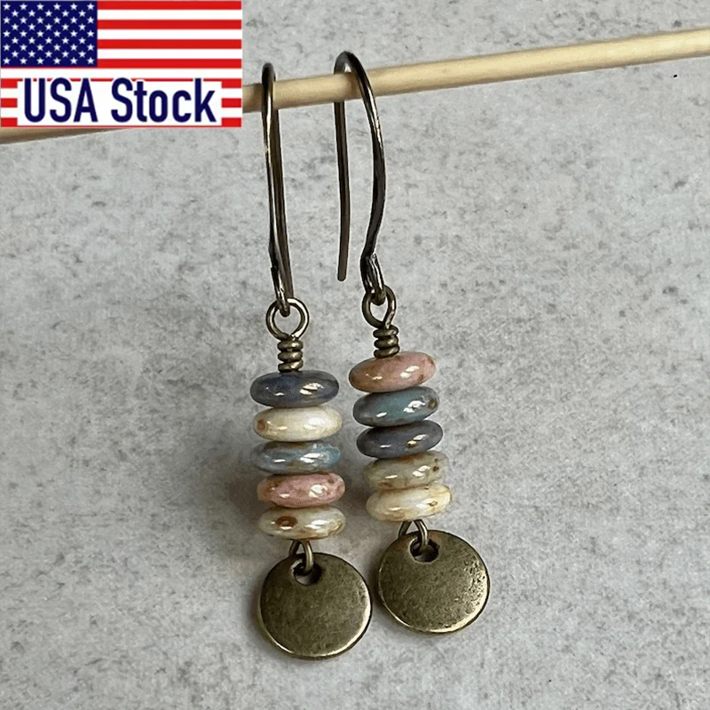 1Pair vintage bohemian style hanging earrings with stacked beads and disc pendant, perfect for daily wear and gift giving
1Pair vintage bohemian style hanging earrings with stacked beads and disc pendant, perfect for daily wear and gift giving