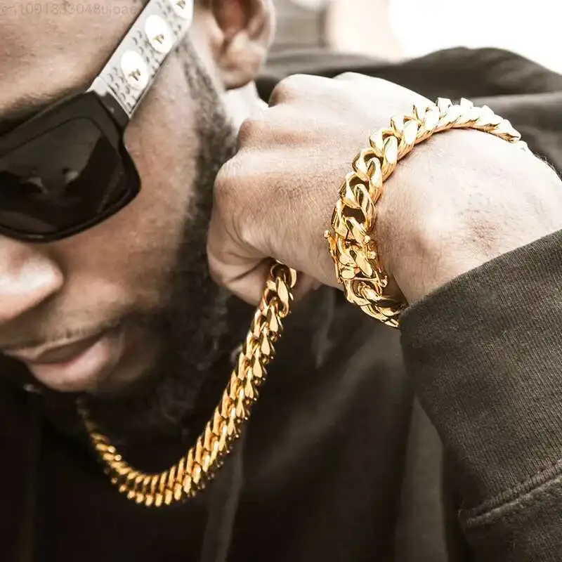 New Stock Gold Stainless Steel Miami Cuban Link Chain Hip Hop Bracelet Necklace Mens Jewelry
New Stock Gold Stainless Steel Miami Cuban Link Chain Hip Hop Bracelet Necklace Mens Jewelry