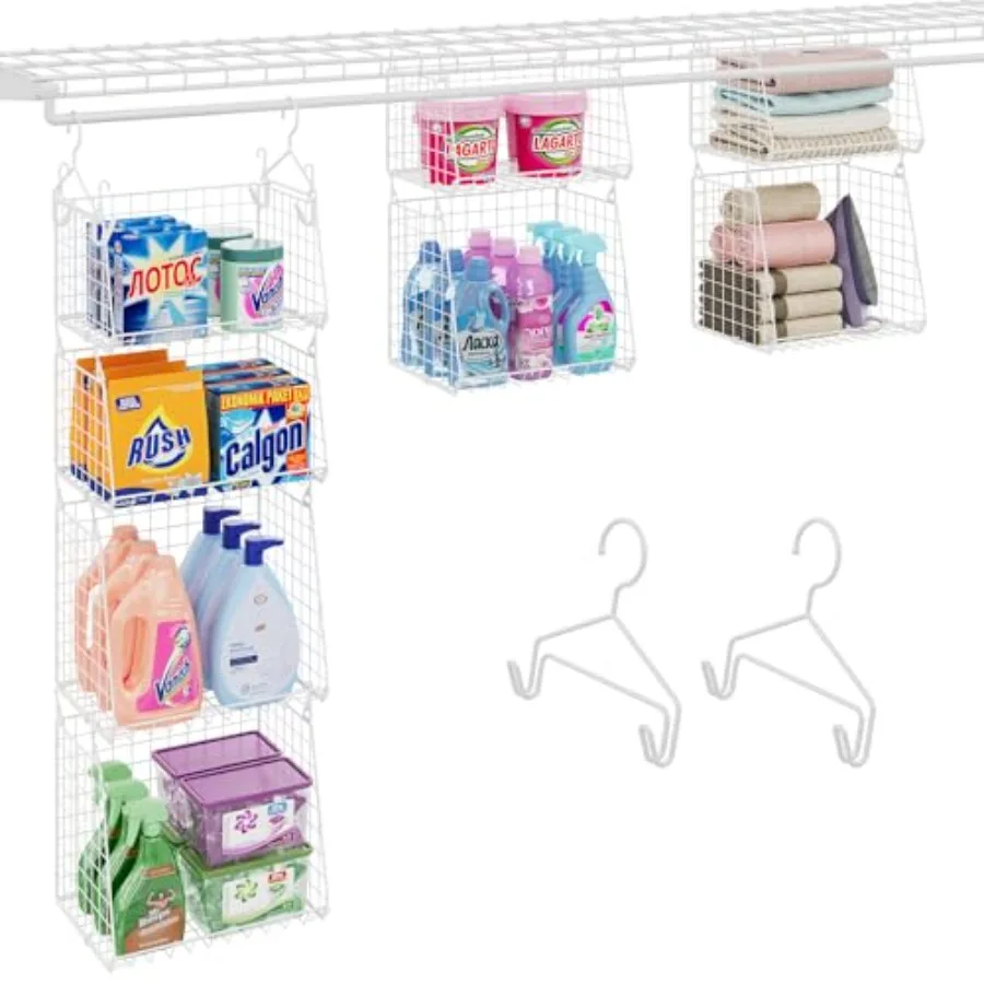 4-Tier Hanging Laundry Room Organizer: Foldable Wire Shelf Basket with 2 Large Hooks 1.65" and 360°Rotating Hooks Space-Saving
4-Tier Hanging Laundry Room Organizer: Foldable Wire Shelf Basket with 2 Large Hooks 1.65" and 360°Rotating Hooks Space-Saving
