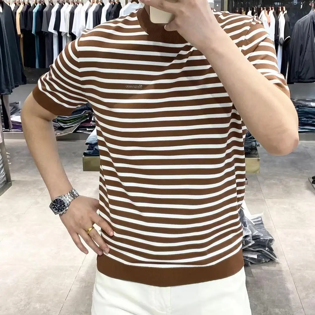 High Quali Knitted f Sve T-irt Men's Faionable Summer Sea Soul Base irt Classic Stripe Pattern Autumn 2024
High Quali Knitted f Sve T-irt Men's Faionable Summer Sea Soul Base irt Classic Stripe Pattern Autumn 2024