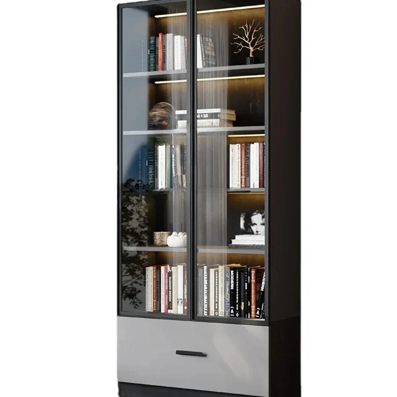 Modern Minimalist Study with Door Shelf Display Cabinet Light Luxury with Light Glass Bookshelf 
Modern Minimalist Study with Door Shelf Display Cabinet Light Luxury with Light Glass Bookshelf