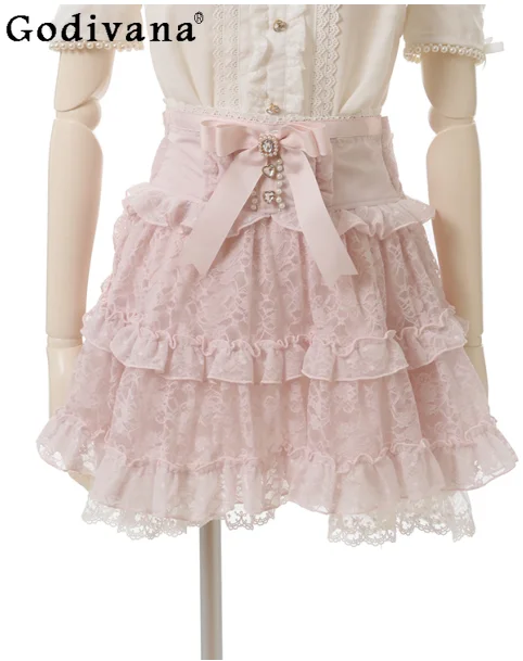 Liz Japanese Mine Series Lace Bow Sweet Lolita Pink Skirt Women's Spring and Summer High Waist Exquisite Short A-line Skirts
Liz Japanese Mine Series Lace Bow Sweet Lolita Pink Skirt Women's Spring and Summer High Waist Exquisite Short A-line Skirts