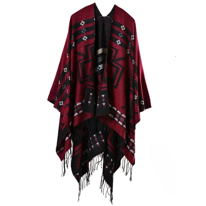 European American Popular Tassel Thickened Cashmere Like National Style Travel Fork Shawl Scarf in autumn Ponchos Capes P8
European American Popular Tassel Thickened Cashmere Like National Style Travel Fork Shawl Scarf in autumn Ponchos Capes P8