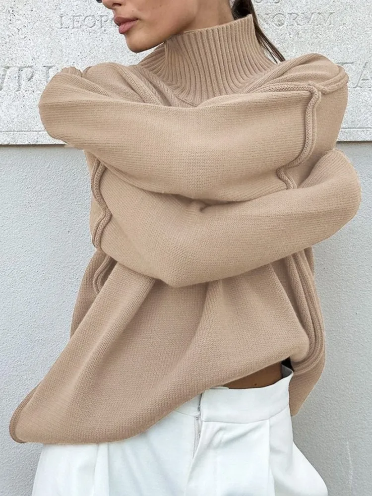 Fashion Stitching Turtleneck Sweater Women's Autumn And Winter Casual Loose Lazy Knitted Pullover Versatile Long-sleeved Sweater
Fashion Stitching Turtleneck Sweater Women's Autumn And Winter Casual Loose Lazy Knitted Pullover Versatile Long-sleeved Sweater