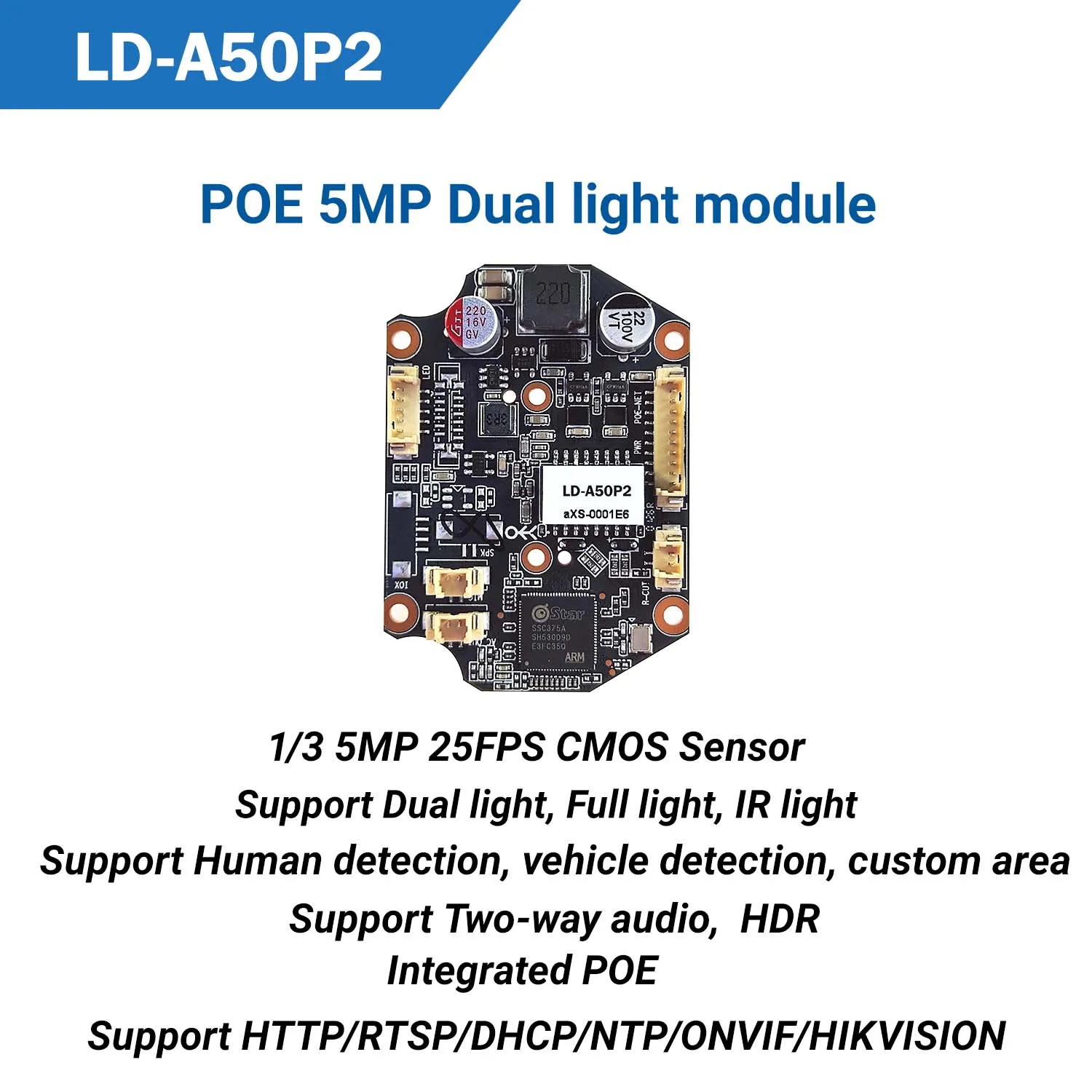 5MP POE IP Camera Board Module, AI Human/Vehicle Detection, Webcam H.265+ Audio, ONVIF Dual Light Mini CCTV Core
5MP POE IP Camera Board Module, AI Human/Vehicle Detection, Webcam H.265+ Audio, ONVIF Dual Light Mini CCTV Core
