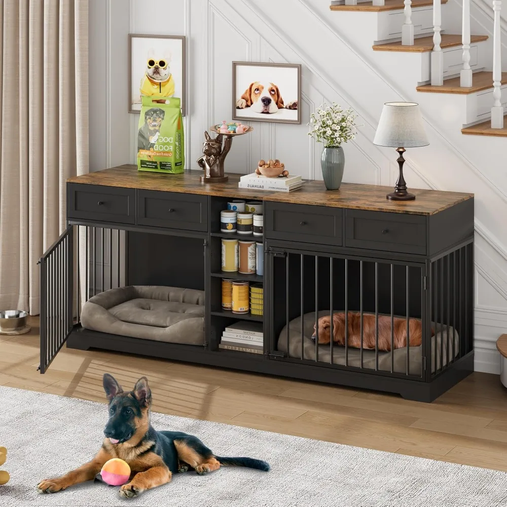Large Dog Crate for 2 Dogs, Dog Kennel Indoor with 4 Drawers and Shelves, Double Dog Crate Furniture TV Stand
Large Dog Crate for 2 Dogs, Dog Kennel Indoor with 4 Drawers and Shelves, Double Dog Crate Furniture TV Stand