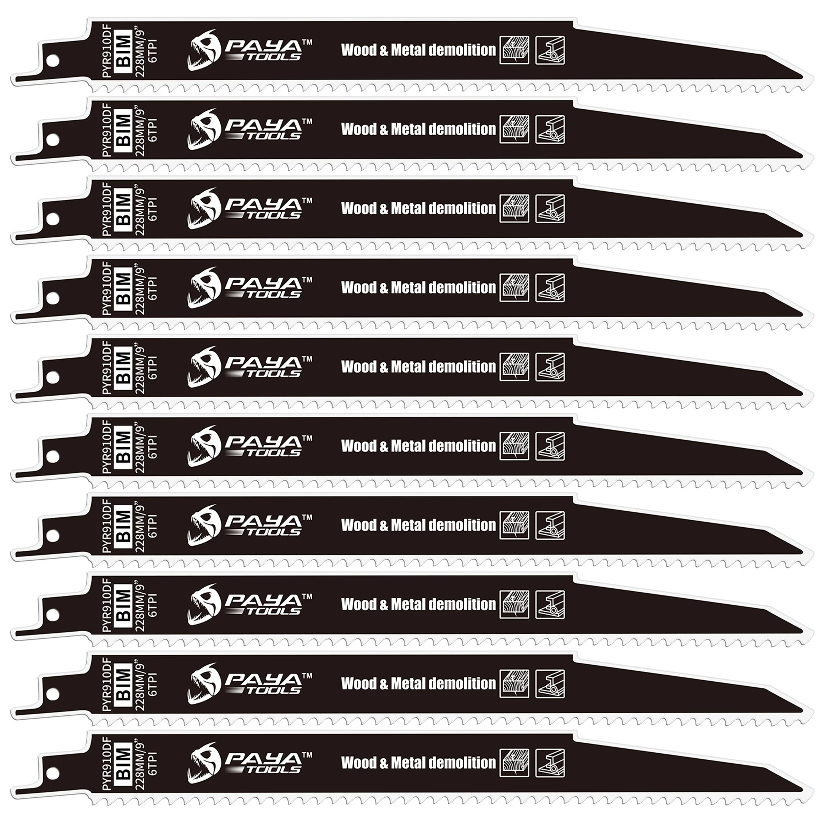 PAYA Metal Wood Demolition Reciprocating Saw Blades 9 Inch 6TPI 1.6mm Thickness Saw Blade for Auto Dismantling Bi-Metal Material
PAYA Metal Wood Demolition Reciprocating Saw Blades 9 Inch 6TPI 1.6mm Thickness Saw Blade for Auto Dismantling Bi-Metal Material