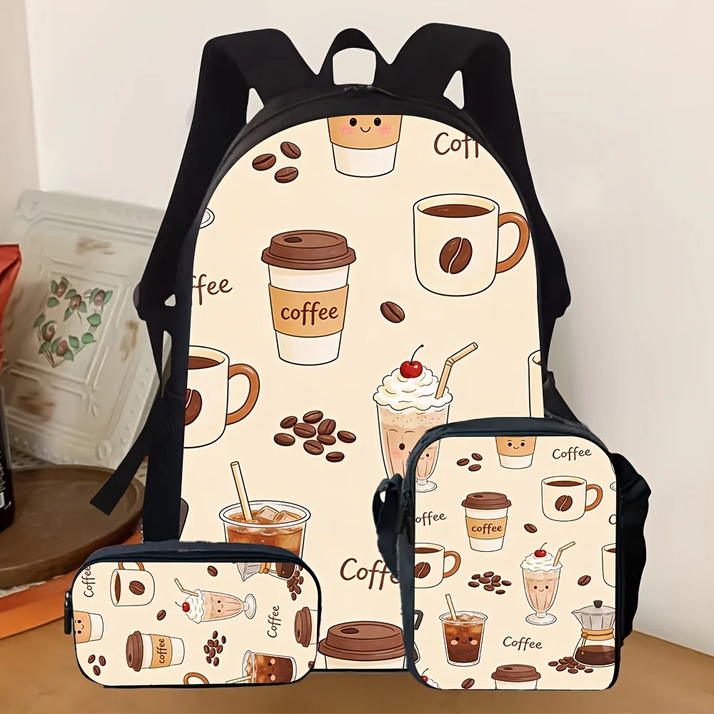 3pcs 2D Flat Cute Cartoon Coffee Drink Print Three-Piece Set Including Backpack Crossbody Bag And Pencil Case Suitable for Daily
3pcs 2D Flat Cute Cartoon Coffee Drink Print Three-Piece Set Including Backpack Crossbody Bag And Pencil Case Suitable for Daily