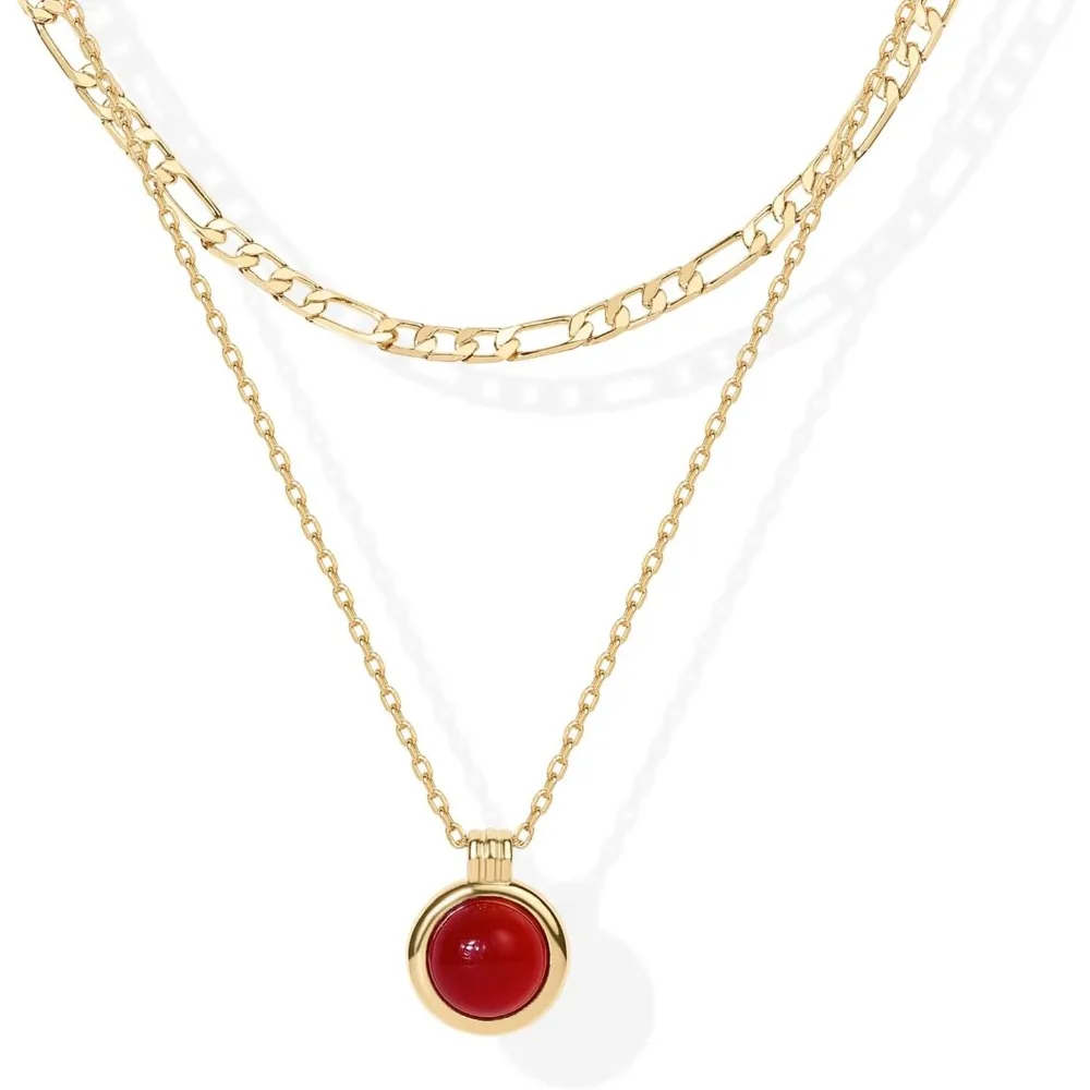 Women's 14K Gold Plated Layered Necklace | Gemstone Pendant Chain Necklace | Red Agate
Women's 14K Gold Plated Layered Necklace | Gemstone Pendant Chain Necklace | Red Agate