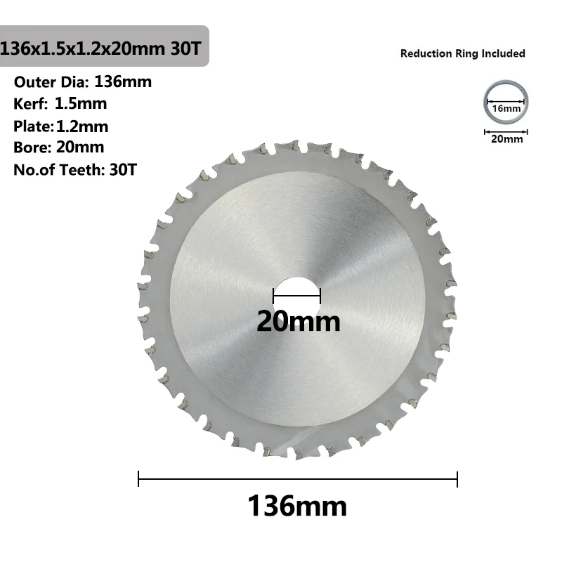 XCAN 1pc Metal Cutting Disc 136*1.5*1.2*20mm 30T Circular Saw Blade For Metal Aluminum Iron Steel Carbide Saw Cutter
XCAN 1pc Metal Cutting Disc 136*1.5*1.2*20mm 30T Circular Saw Blade For Metal Aluminum Iron Steel Carbide Saw Cutter