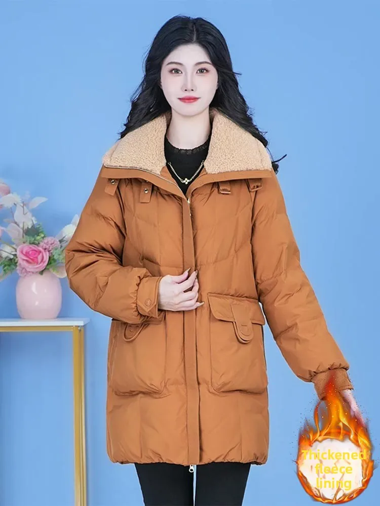 Fashionable Thickened Warm Cotton Jacket Women's Casual Style Mid-Length Coat Autumn Winter New Arrival Slimming Outerwear
Fashionable Thickened Warm Cotton Jacket Women's Casual Style Mid-Length Coat Autumn Winter New Arrival Slimming Outerwear