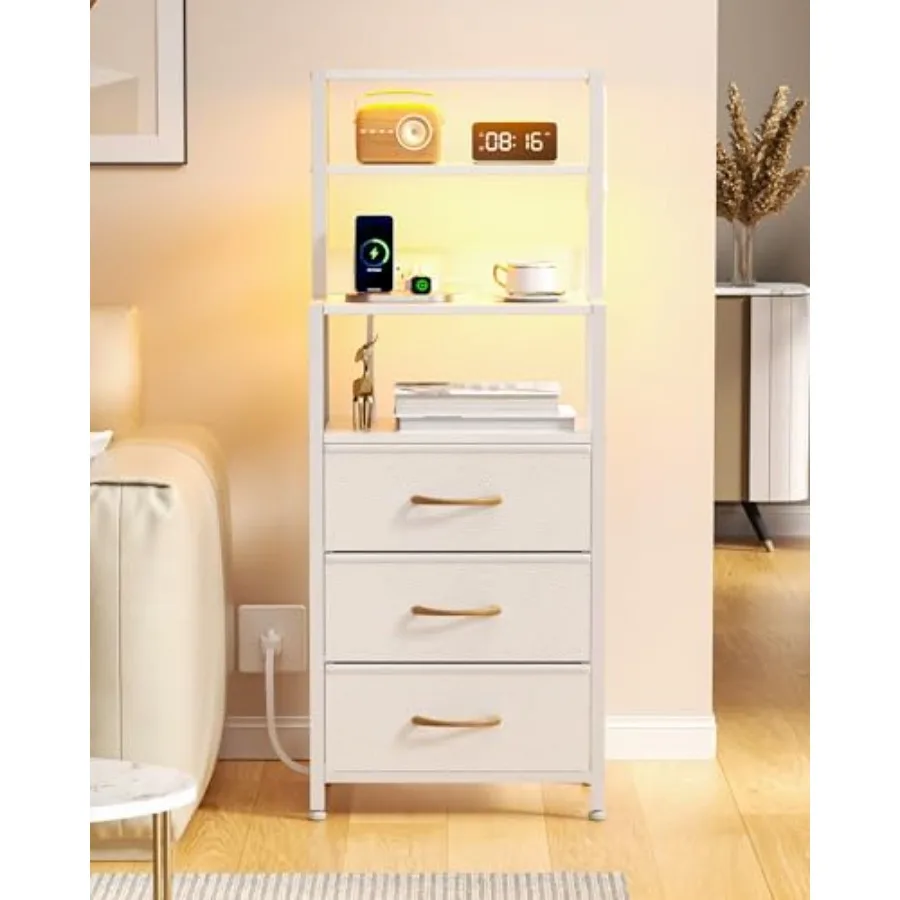 Night Stand White Bedside Nightstand with 4-Tier Shelves and 3 Fabric Drawers LED Bed Side Tables with Charging Station Tall Dr
Night Stand White Bedside Nightstand with 4-Tier Shelves and 3 Fabric Drawers LED Bed Side Tables with Charging Station Tall Dr