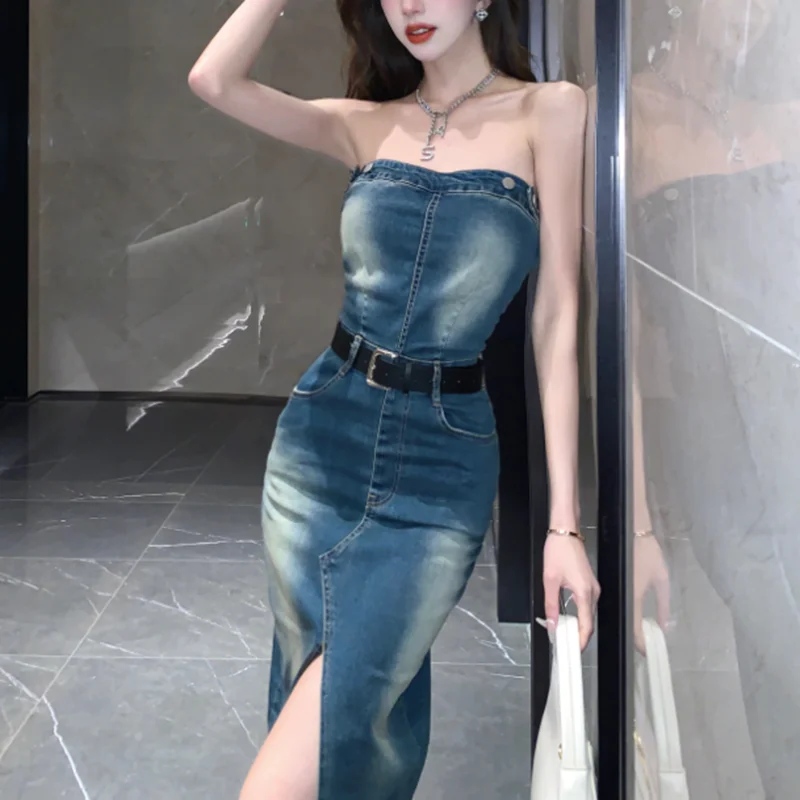 Облегающее джинсовое платье без бретелек с открытыми плечами, женское сексуальное платье-майка без рукавов, модные платья миди с разрезом, новинка 2023 года
Облегающее джинсовое платье без бретелек с открытыми плечами, женское сексуальное платье-майка без рукавов, модные платья миди с разрезом, новинка 2023 года