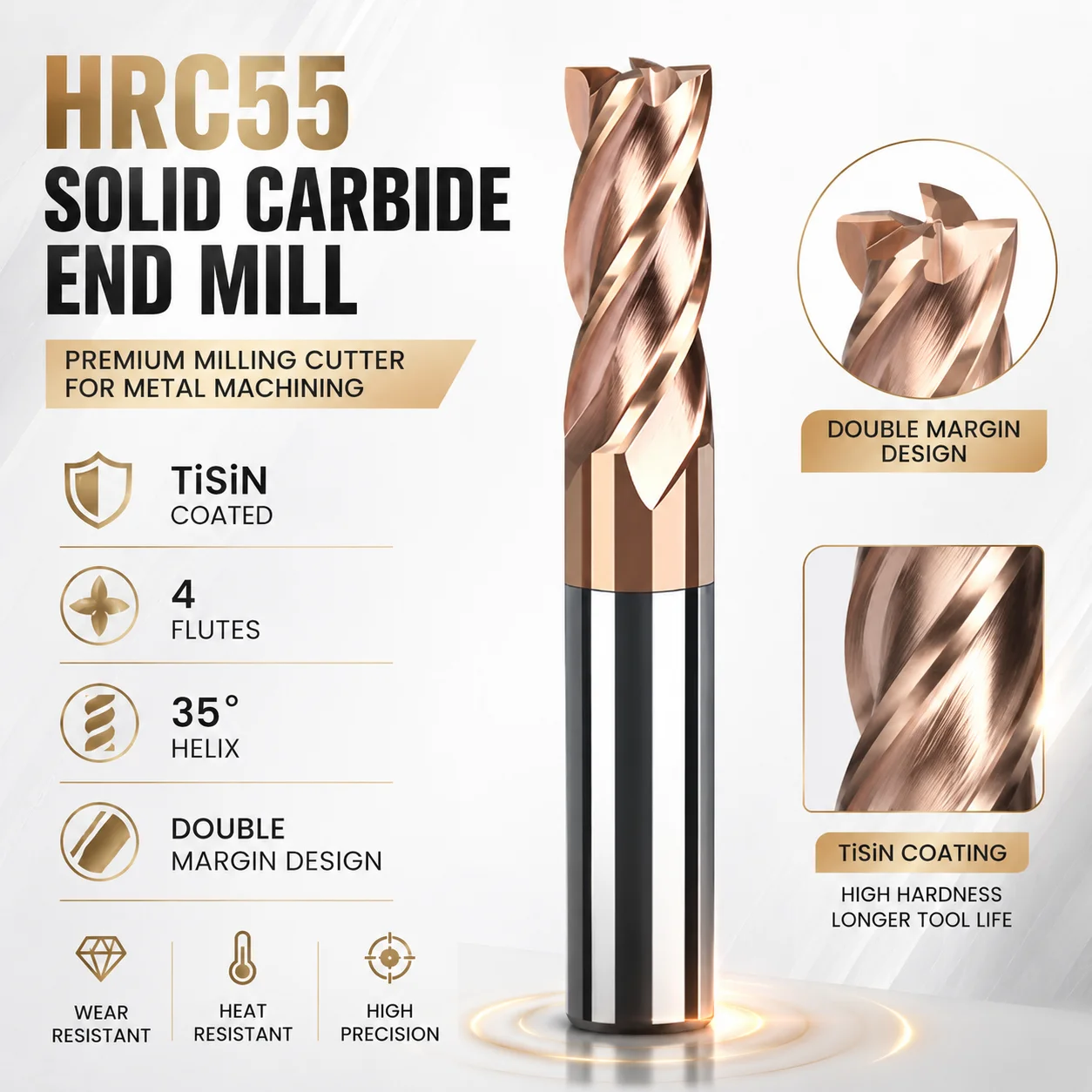 HRC55 Coated 4 Flutes Carbide Alloy Steel End Mill Milling Cutter 1/2/4/5/6/8/10/12mm for CNC Machining Cutting Tools
HRC55 Coated 4 Flutes Carbide Alloy Steel End Mill Milling Cutter 1/2/4/5/6/8/10/12mm for CNC Machining Cutting Tools