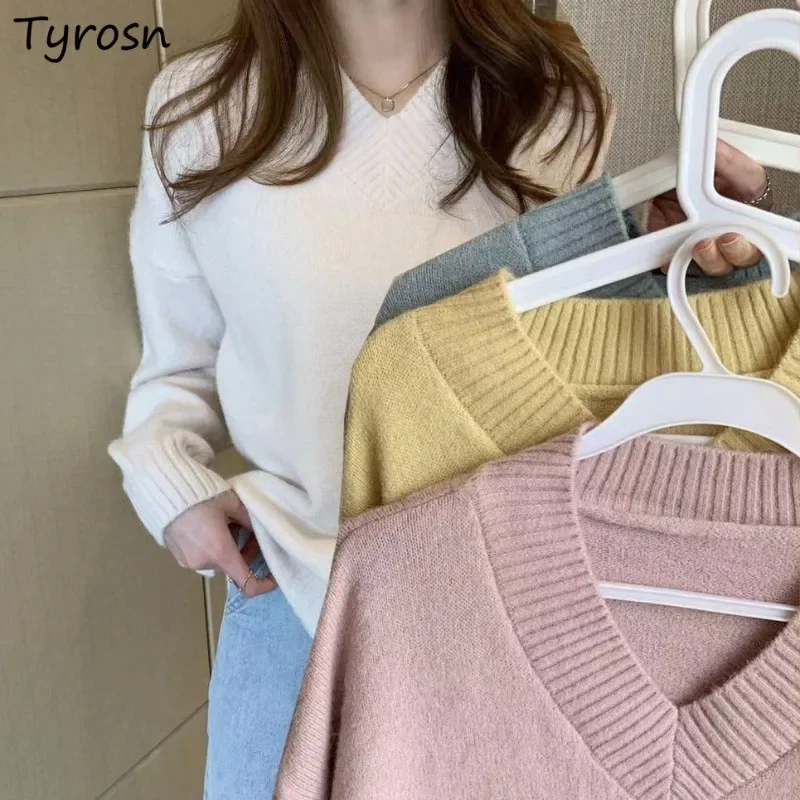 Pullovers Women Soft Gentle Solid Sweet V-neck Loose Knitted Sweaters Korean Fashion High Street All-match Long Sleeve Stylish
Pullovers Women Soft Gentle Solid Sweet V-neck Loose Knitted Sweaters Korean Fashion High Street All-match Long Sleeve Stylish