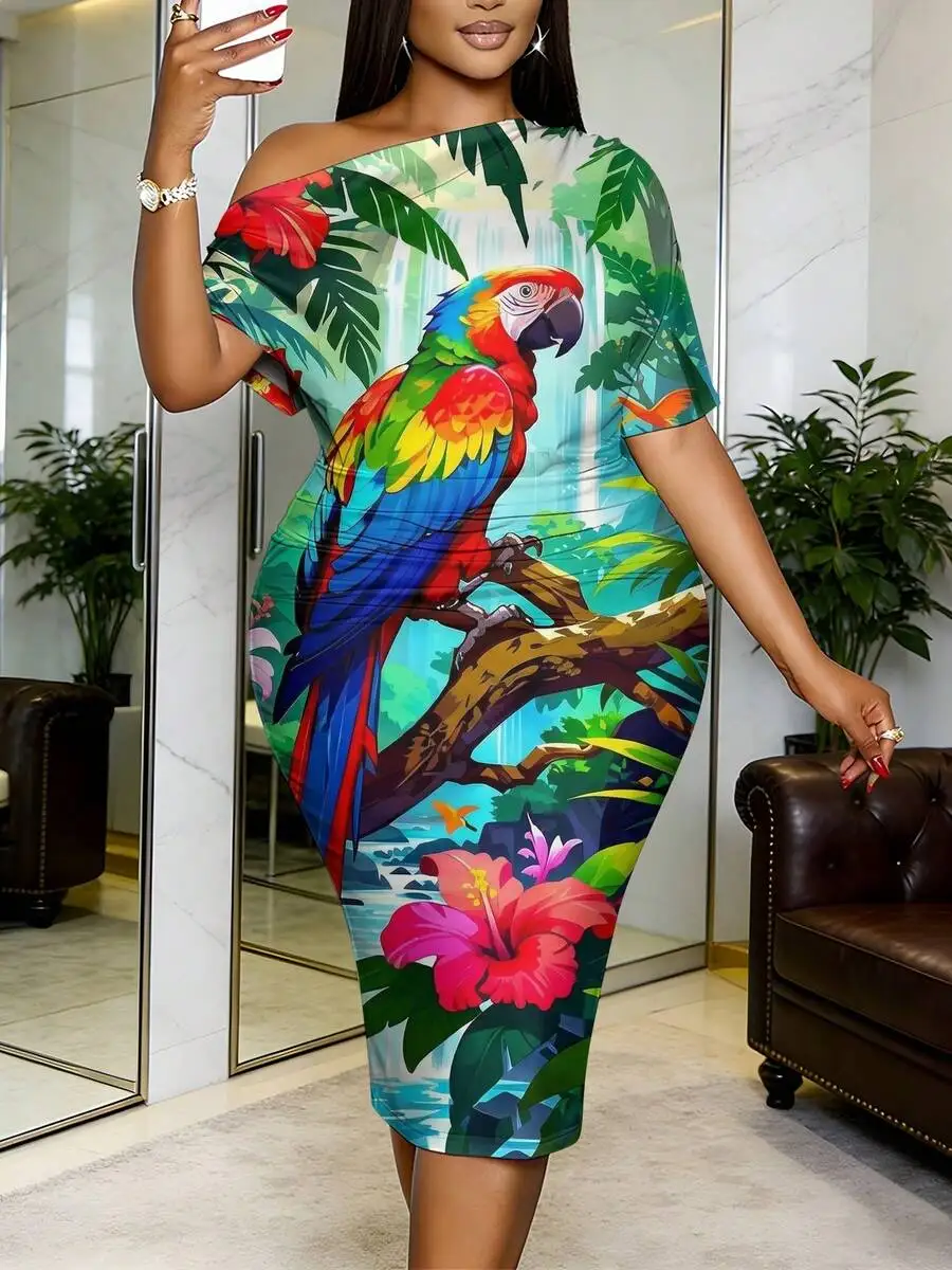 Women One Shoulder Dress Parrot Tropical Print Jungle Floral 3D Design Casual Party Wear
Women One Shoulder Dress Parrot Tropical Print Jungle Floral 3D Design Casual Party Wear