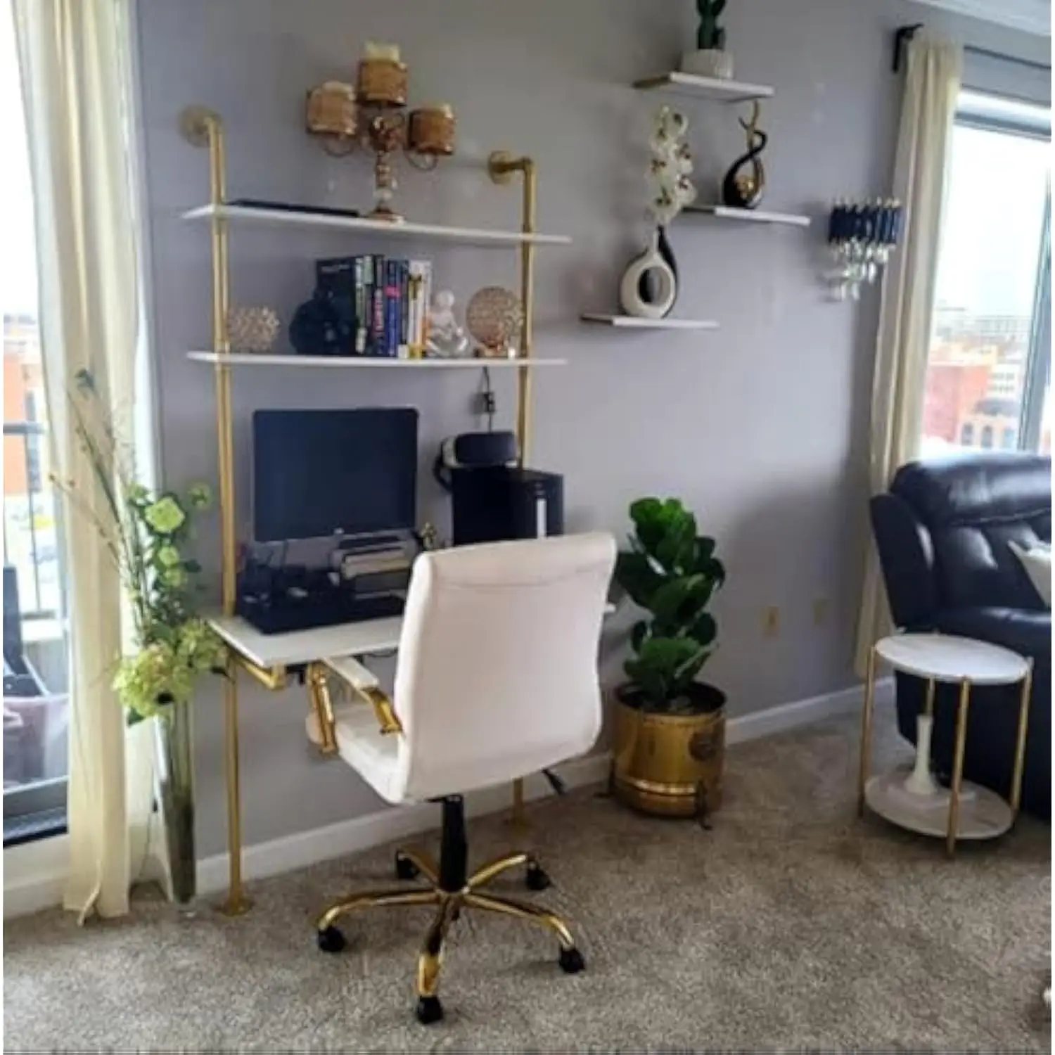 MAIKAILUN White and Gold Desk, 36" Ladder Desk, Wall Mount Computer Writing Table Pipe Shelf Shelving Mini Narrow Industrial Mo
MAIKAILUN White and Gold Desk, 36" Ladder Desk, Wall Mount Computer Writing Table Pipe Shelf Shelving Mini Narrow Industrial Mo