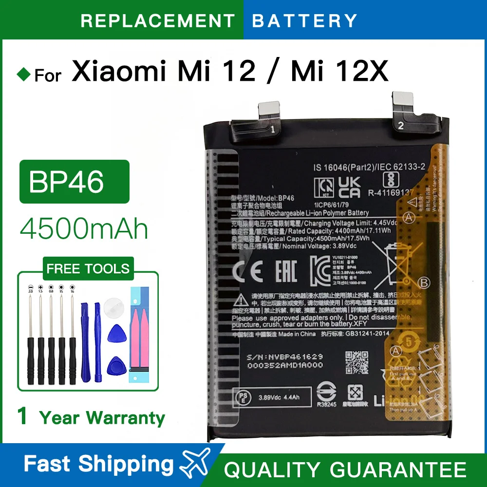 Brand new Original Battery BP46 For xiaomi mi 12 Mi 12X 4400mAh Replacement Phone Battery Fast Shipping+Free Tools
Brand new Original Battery BP46 For xiaomi mi 12 Mi 12X 4400mAh Replacement Phone Battery Fast Shipping+Free Tools