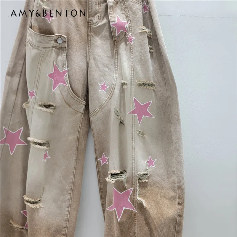 New Vintage Pink Star Print Denim Pants Ladies Summer Ripped Curved Jeans High Waist Loose Khaki Long Thin Trousers Casual Jeans
New Vintage Pink Star Print Denim Pants Ladies Summer Ripped Curved Jeans High Waist Loose Khaki Long Thin Trousers Casual Jeans