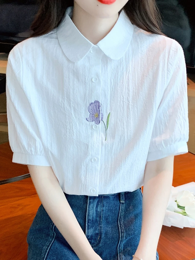 White Ladies Cotton irt ort Sve Pure Cotton Belly Covering Top Summer New Arrival Korean Sle Collar Loose Fit
White Ladies Cotton irt ort Sve Pure Cotton Belly Covering Top Summer New Arrival Korean Sle Collar Loose Fit