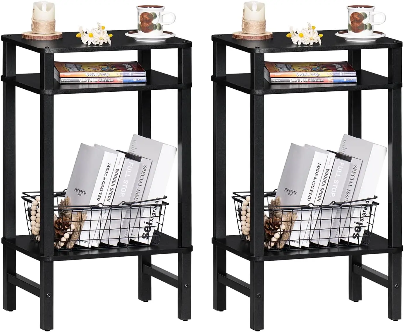 Tall Side Table 3-Tier 2 Pack with Solid Wood Pillars for Living Room Bedroom Narrow Spaces Black
Tall Side Table 3-Tier 2 Pack with Solid Wood Pillars for Living Room Bedroom Narrow Spaces Black