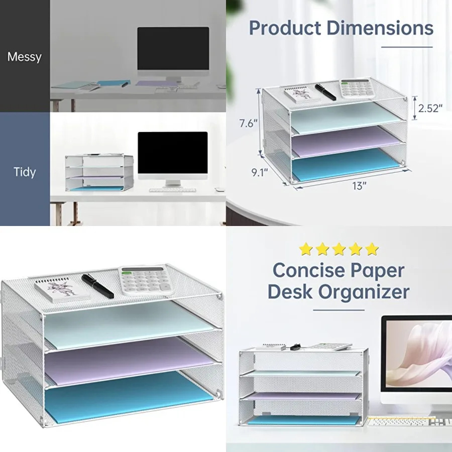 3 Tier Letter Tray Paper Organizer for Desk, Mesh Metal Desk File Organizer with Sliding Trays for Letter/A4 Paper, Mail, Bills
3 Tier Letter Tray Paper Organizer for Desk, Mesh Metal Desk File Organizer with Sliding Trays for Letter/A4 Paper, Mail, Bills