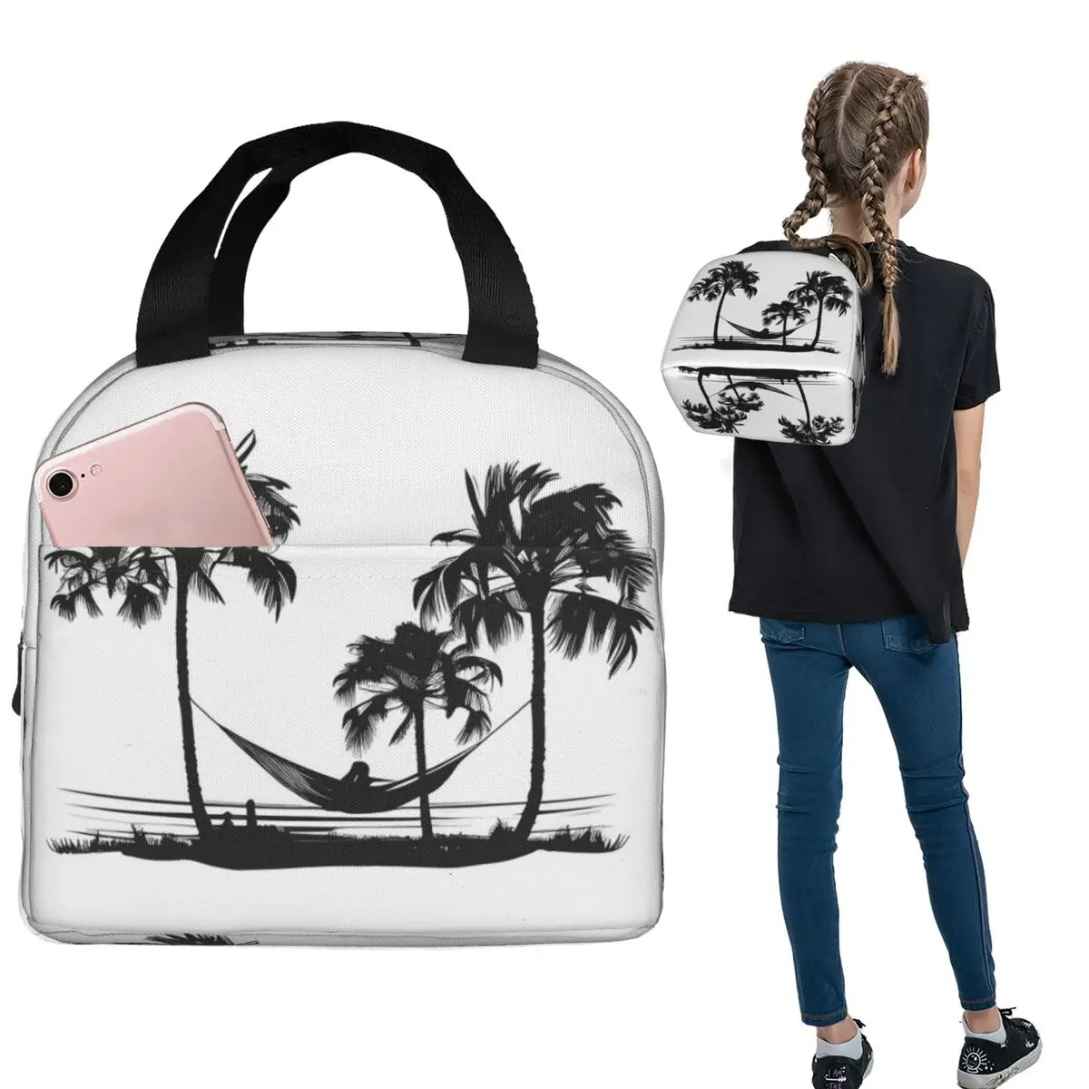 Beach Hammock Pattern Insulated Lunch Bag for Women Kids Portable Food Boxes Thermal Lunch Box Tote
Beach Hammock Pattern Insulated Lunch Bag for Women Kids Portable Food Boxes Thermal Lunch Box Tote