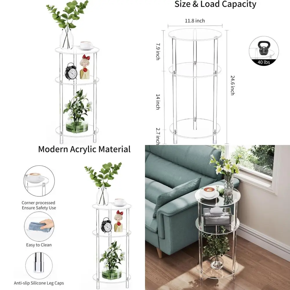 Компактный трехъярусный акриловый приставной столик для небольших помещений, современный дизайн, 11,81 л x 11,81 шит x 24,6 В, идеально подходит для напитков и тумбочки U
Компактный трехъярусный акриловый приставной столик для небольших помещений, современный дизайн, 11,81 л x 11,81 шит x 24,6 В, идеально подходит для напитков и тумбочки U