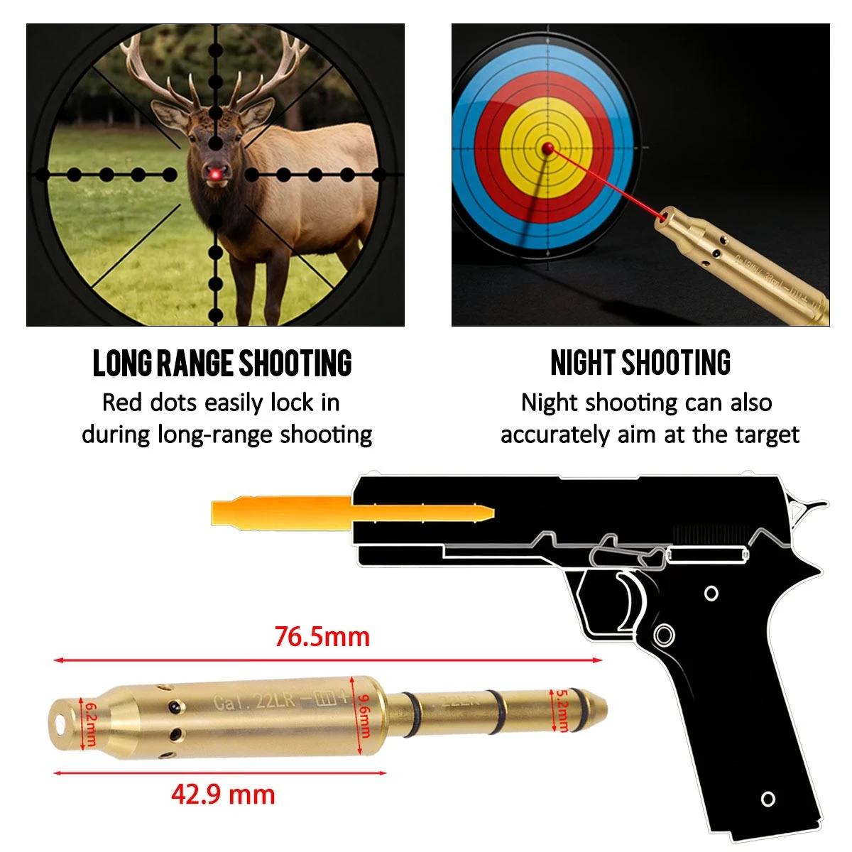 Tactical Laser Bore Sight Red Dot Laser Cal.22LR/.223 Rem/9mm/7.62mm/ 243/6mm/7mm/6.5mm/25/27mm Collimator Cartridge Boresighter
Tactical Laser Bore Sight Red Dot Laser Cal.22LR/.223 Rem/9mm/7.62mm/ 243/6mm/7mm/6.5mm/25/27mm Collimator Cartridge Boresighter
