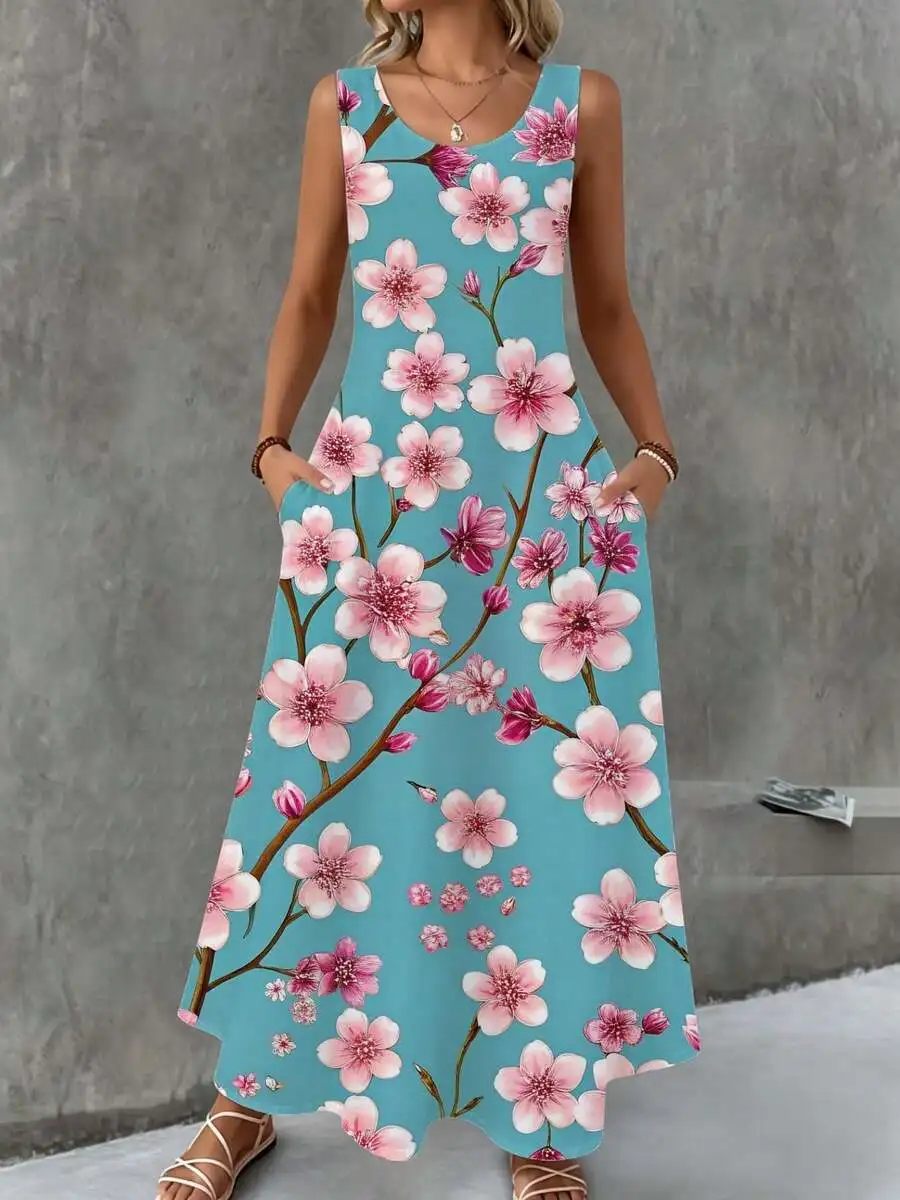 Floral Print Sleeveless Maxi Dress Light Blue Cherry Blossom Summer Beach Vacation Casual Long Dress
Floral Print Sleeveless Maxi Dress Light Blue Cherry Blossom Summer Beach Vacation Casual Long Dress