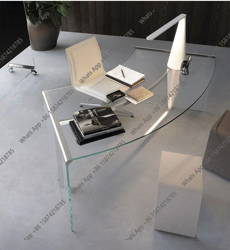 Modern simple tempered glass transparent desk creative writing desk designer reception table
Modern simple tempered glass transparent desk creative writing desk designer reception table