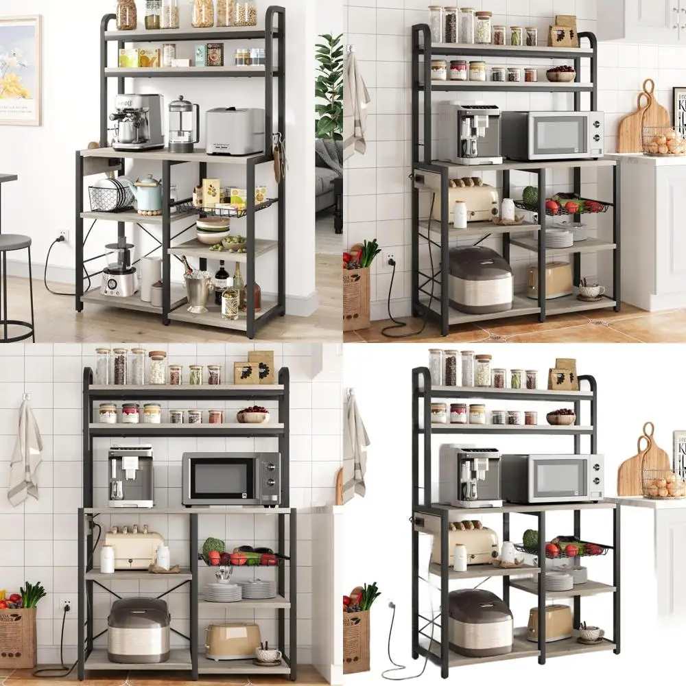 Кухонный стеллаж для хранения с розеткой, проволочная полка для кофейного уголка, подставка для микроволновой печи, большой буфетный стол для хранения, 6-уровневая полка для хранения
Кухонный стеллаж для хранения с розеткой, проволочная полка для кофейного уголка, подставка для микроволновой печи, большой буфетный стол для хранения, 6-уровневая полка для хранения