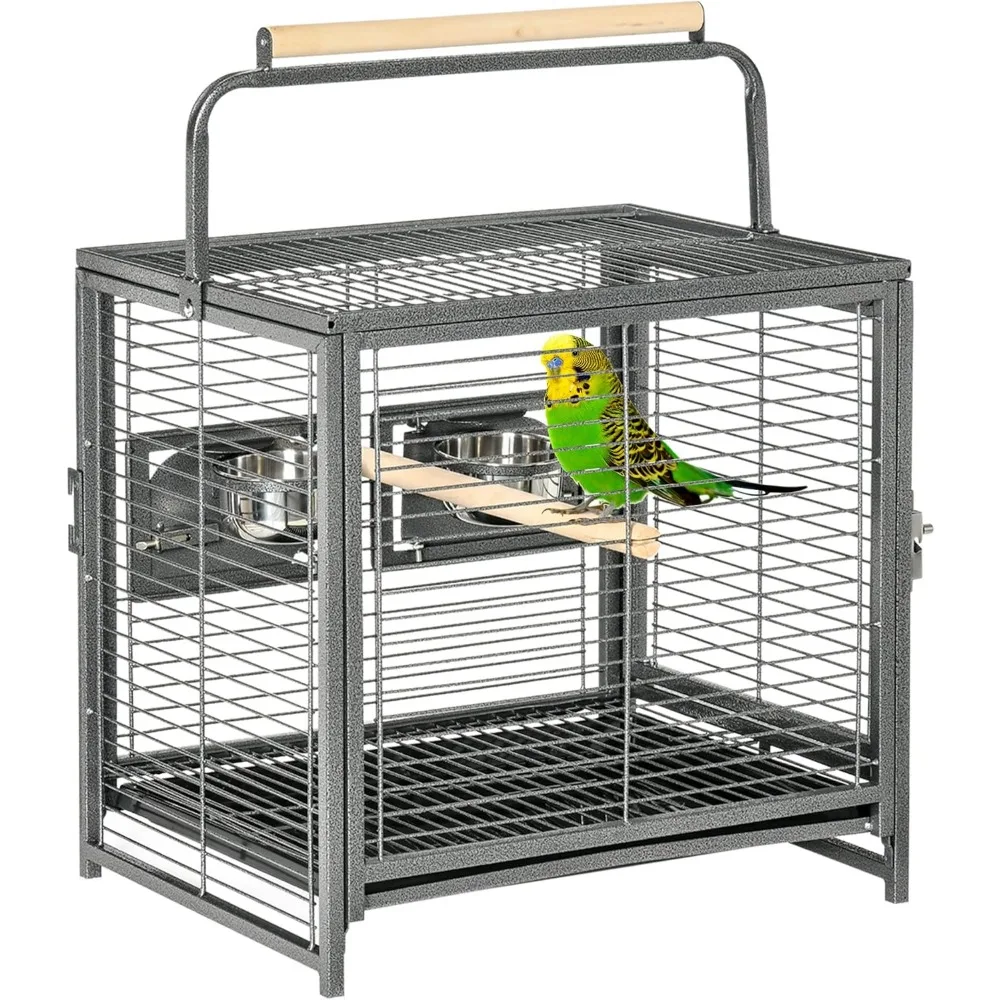 19" Travel Bird Cage Parrot Carrier with Handle Wooden Perch for Cockatiels, Conures, Black
19" Travel Bird Cage Parrot Carrier with Handle Wooden Perch for Cockatiels, Conures, Black